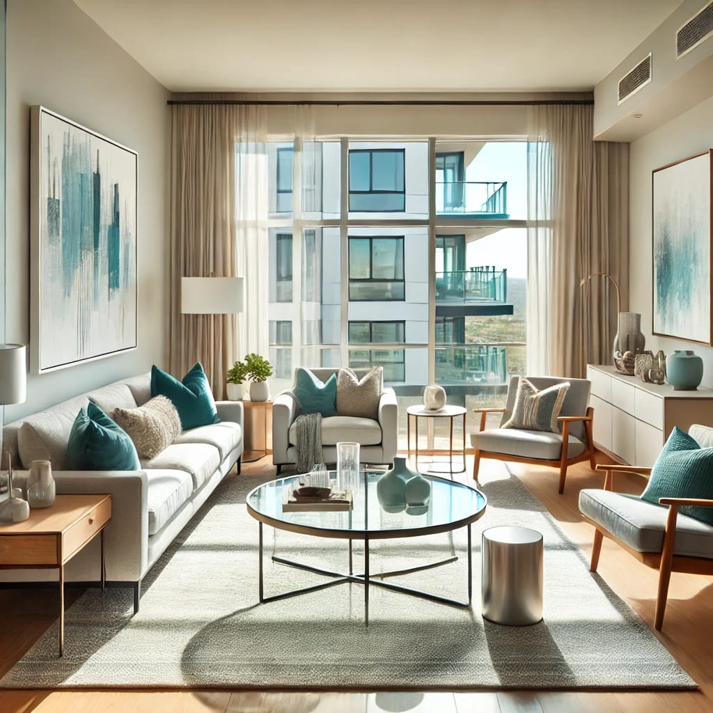 Clean Raleigh NC condo with tidy surfaces, natural light, and a freshly vacuumed living area.