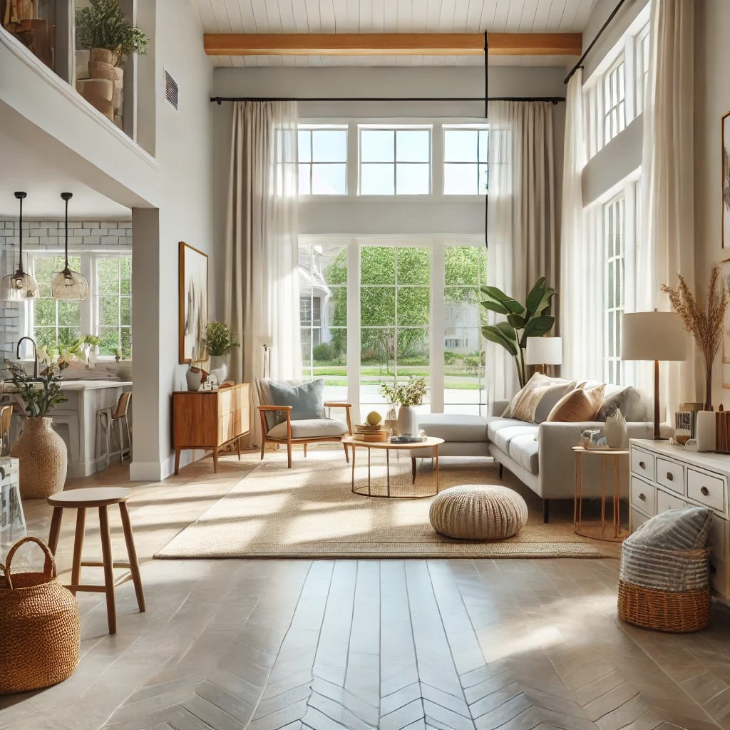 Clean Raleigh NC home interior with a bright living space and polished surfaces, reflecting the value of professional cleaning services.