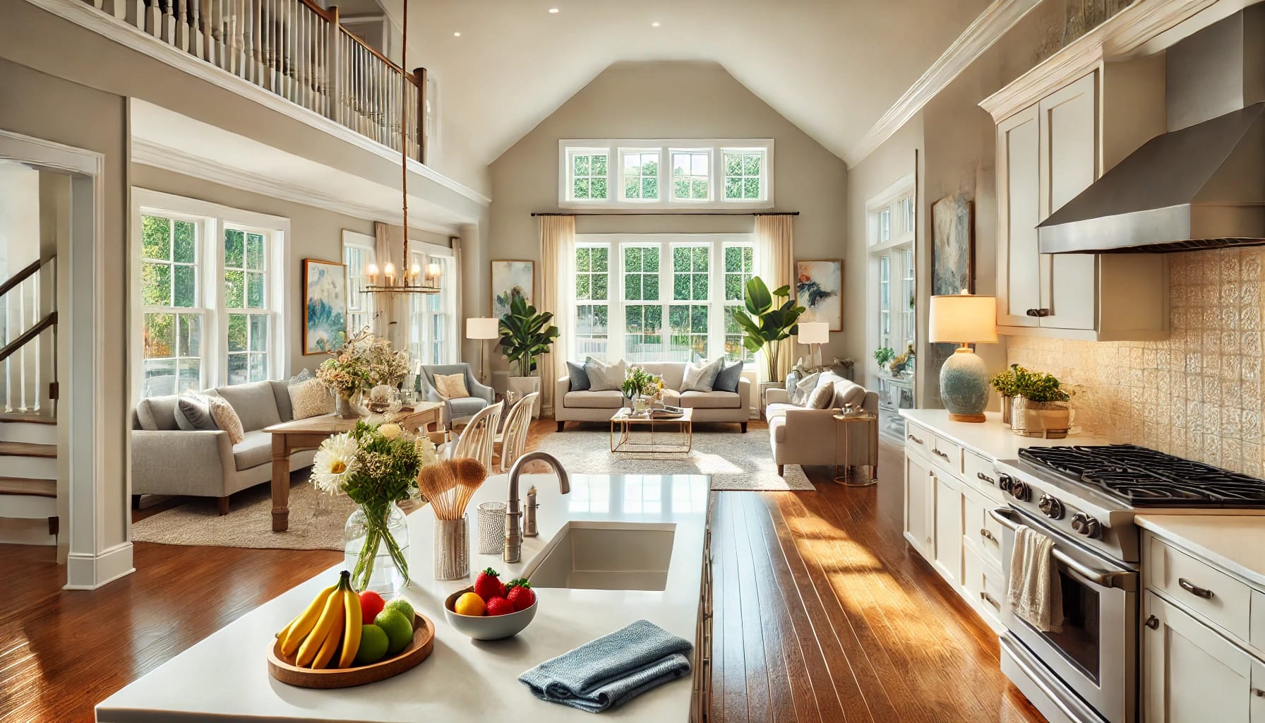 Raleigh NC home interior cleaned for real estate showing, with polished floors and bright natural light.