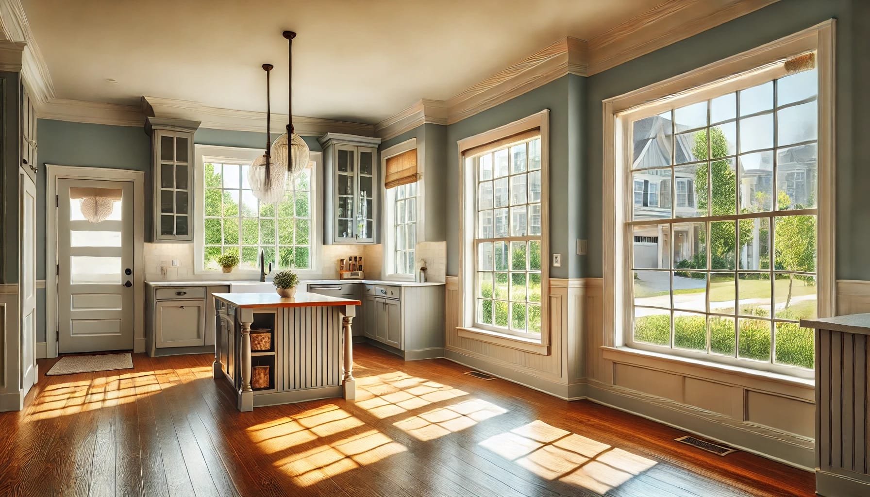 A clean, sunlit Apex NC home interior ready for move-in, with tidy floors and freshly wiped surfaces.