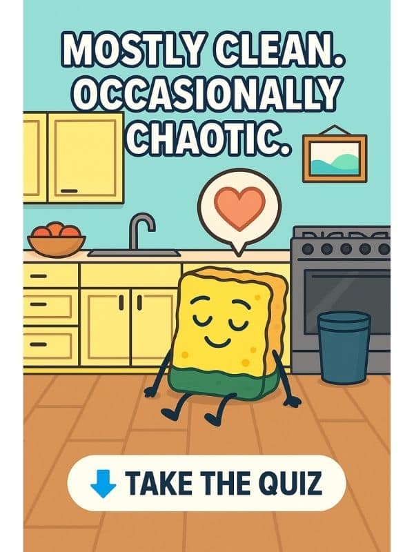 Cartoon-style illustration of a cluttered living room with a sad sponge on the couch, symbolizing a cleaning situationship.