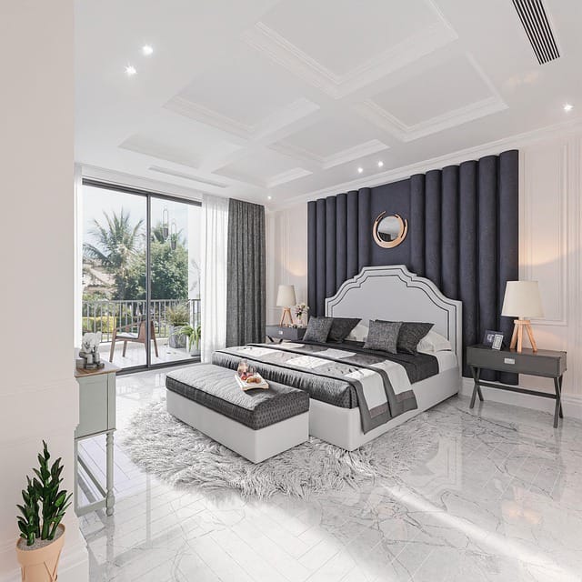 Spotless modern bedroom with natural light, freshly made bed, and clean floors in Cary NC home