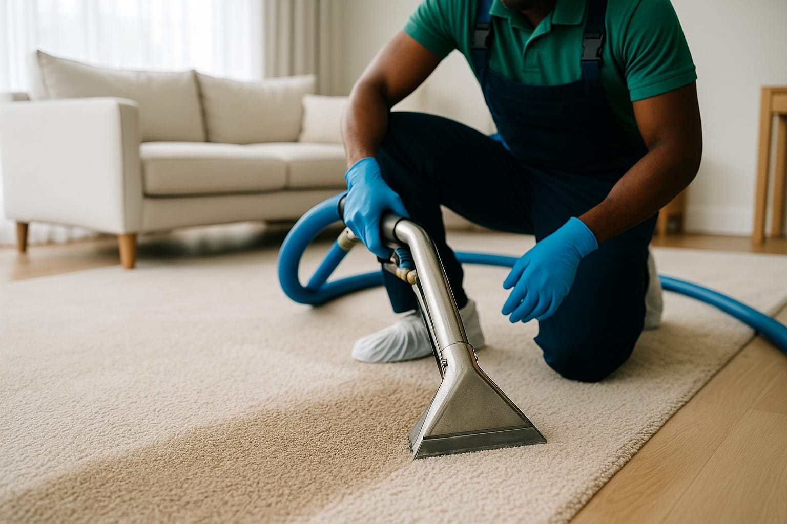 Spotless modern bedroom with natural light, freshly made bed, and clean floors in Cary NC home