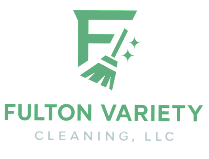 Fulton Variety Cleaning LLC logo with broom and sparkle icon on transparent background