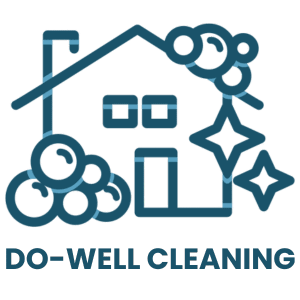 DO-WELL Cleaning company logo with house, bubbles, and sparkling stars